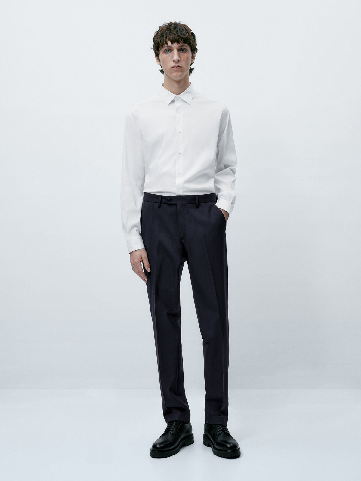 Camisa algodón lisa stretch fit - BLANCO