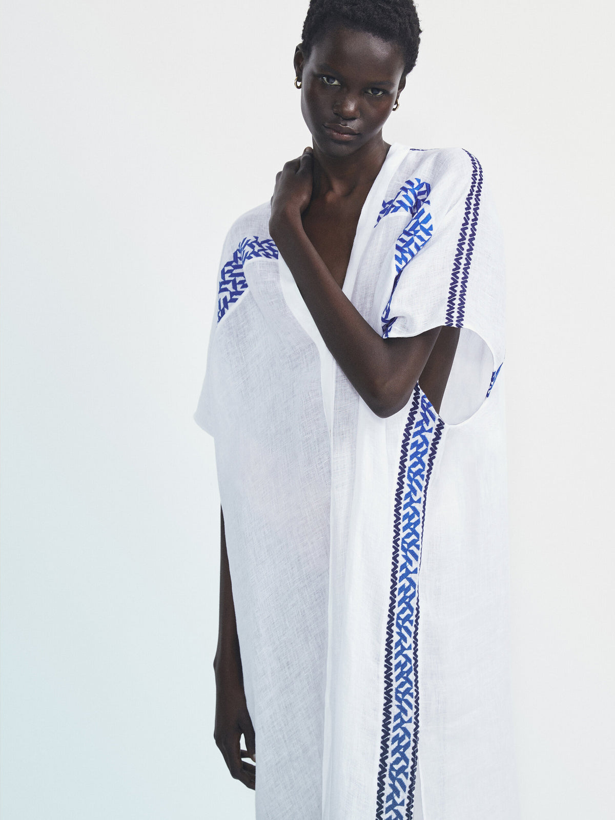 Maxi blusón camisero lino bordados - BLANCO