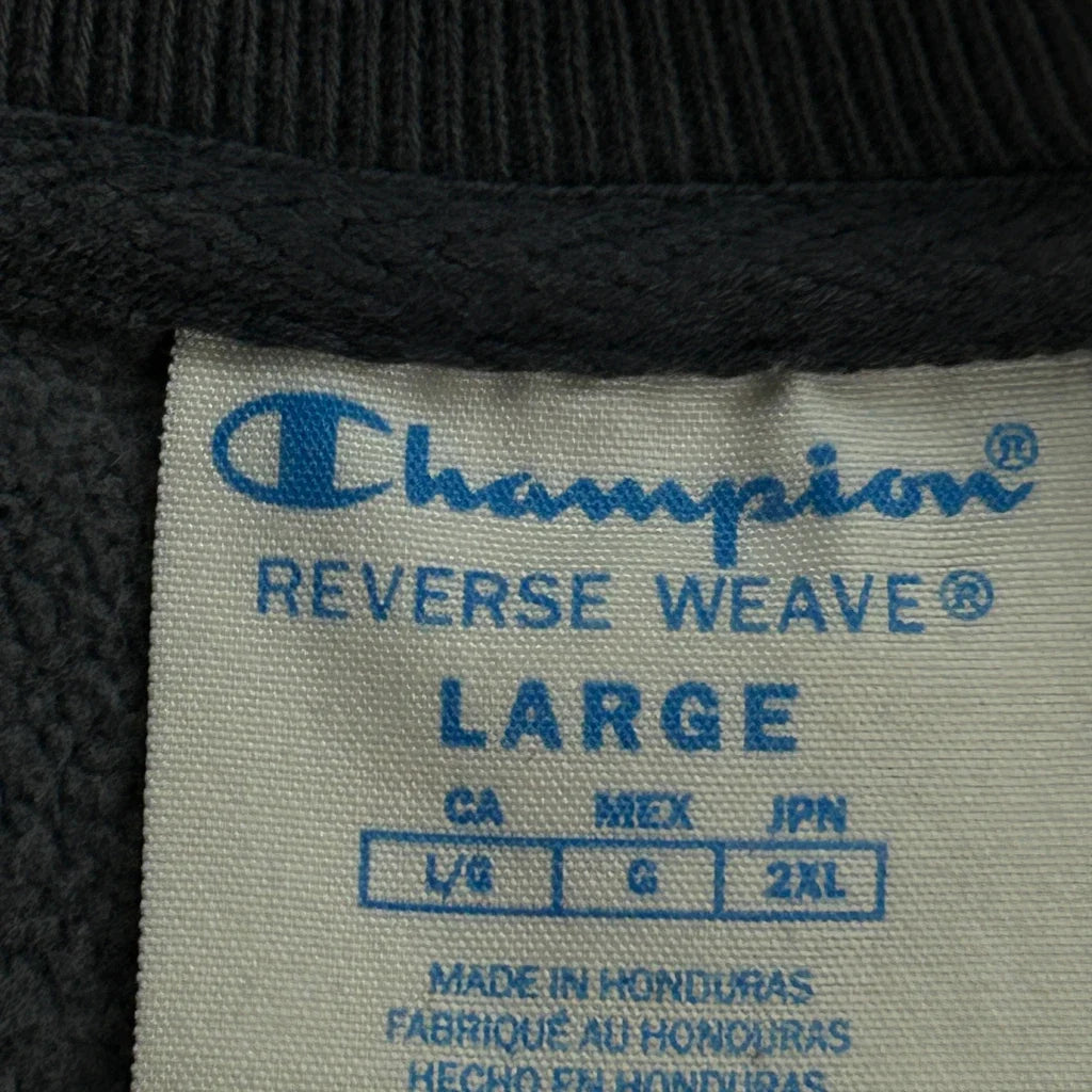 Reverse Weave Champion Spellout Sweatshirt - Large Gray Cotton