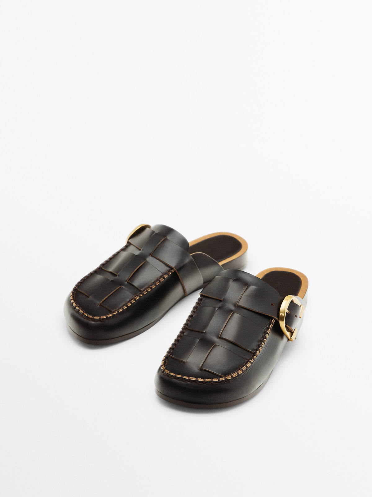 Zueco piel bordón piezas - MARRÓN