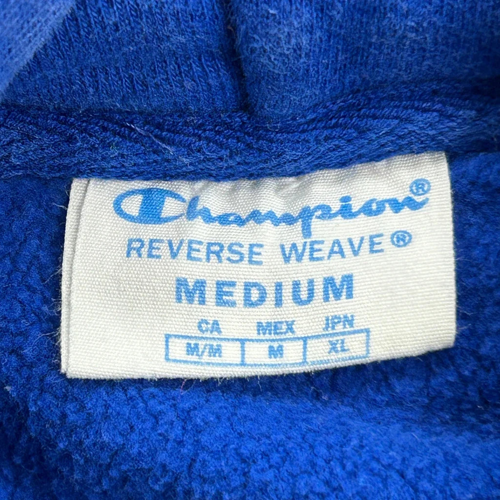 Reverse Weave Champion Spellout Hoodie - Medium Blue Cotton