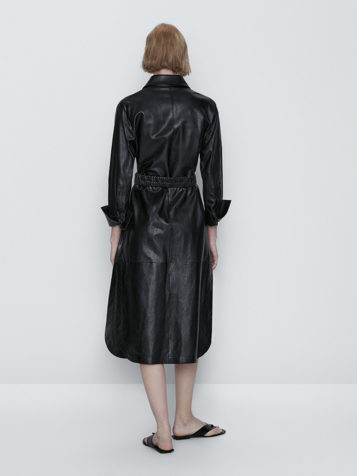 Vestido piel napa cinturón elástico - NEGRO