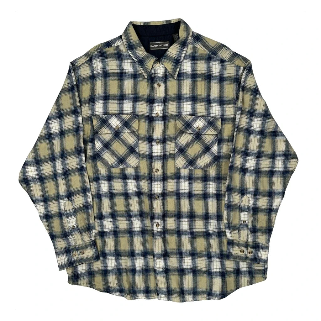 David Taylor Checked Flannel Shirt - XL Beige Acrylic