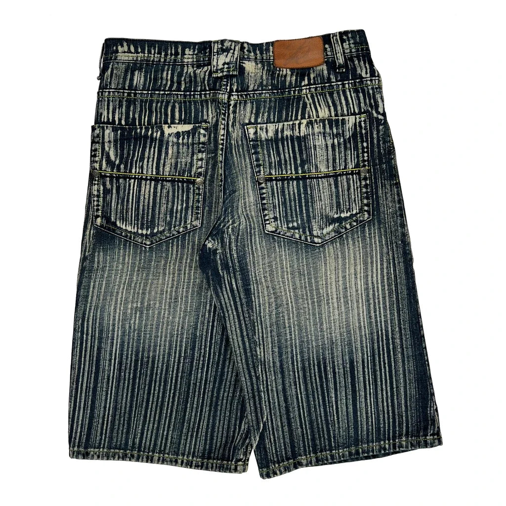 Reflex Baggy Striped Denim Shorts - 33W 15L Blue Denim