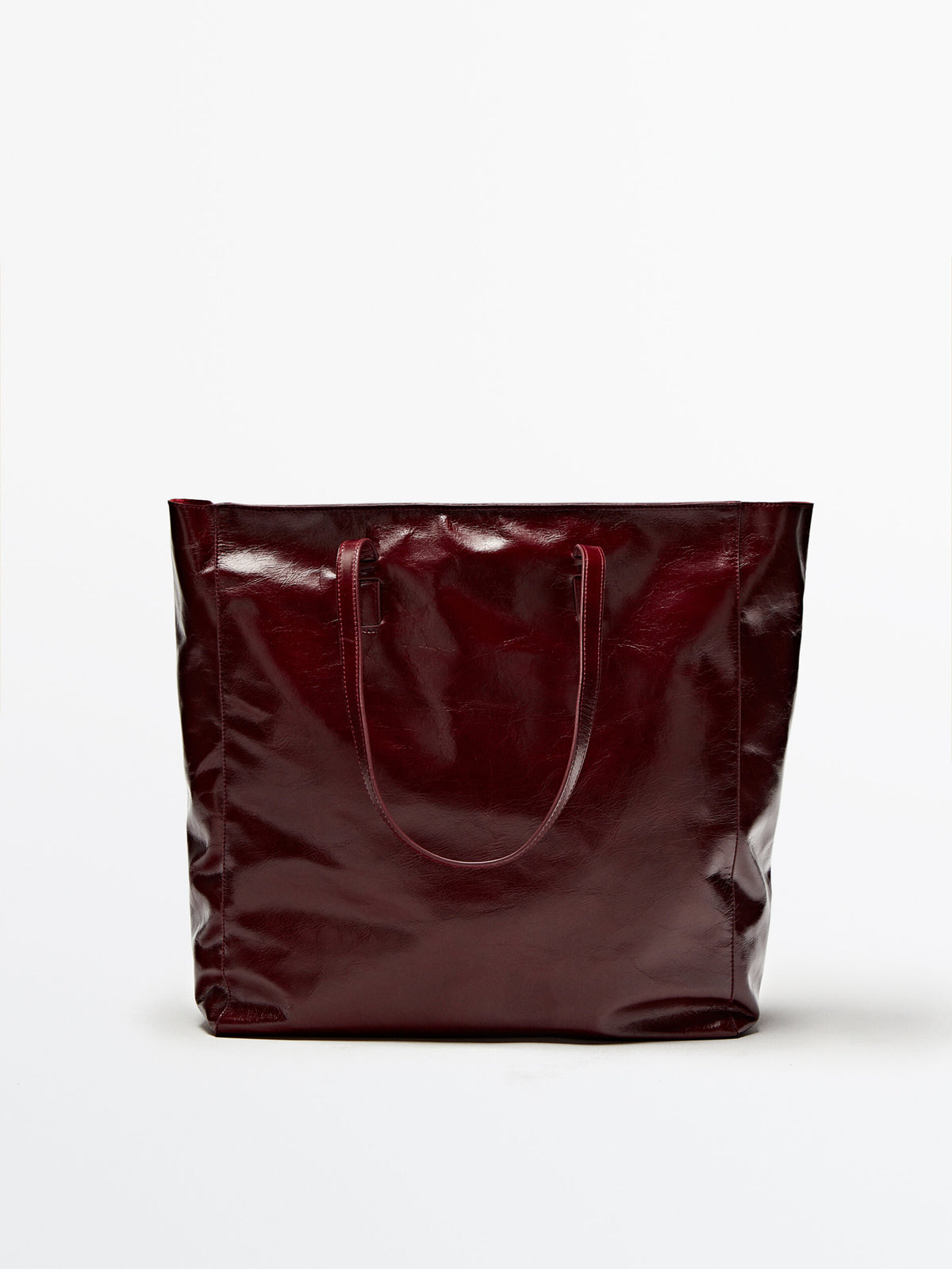 Bolso tote piel acabado craquelado - BURDEOS