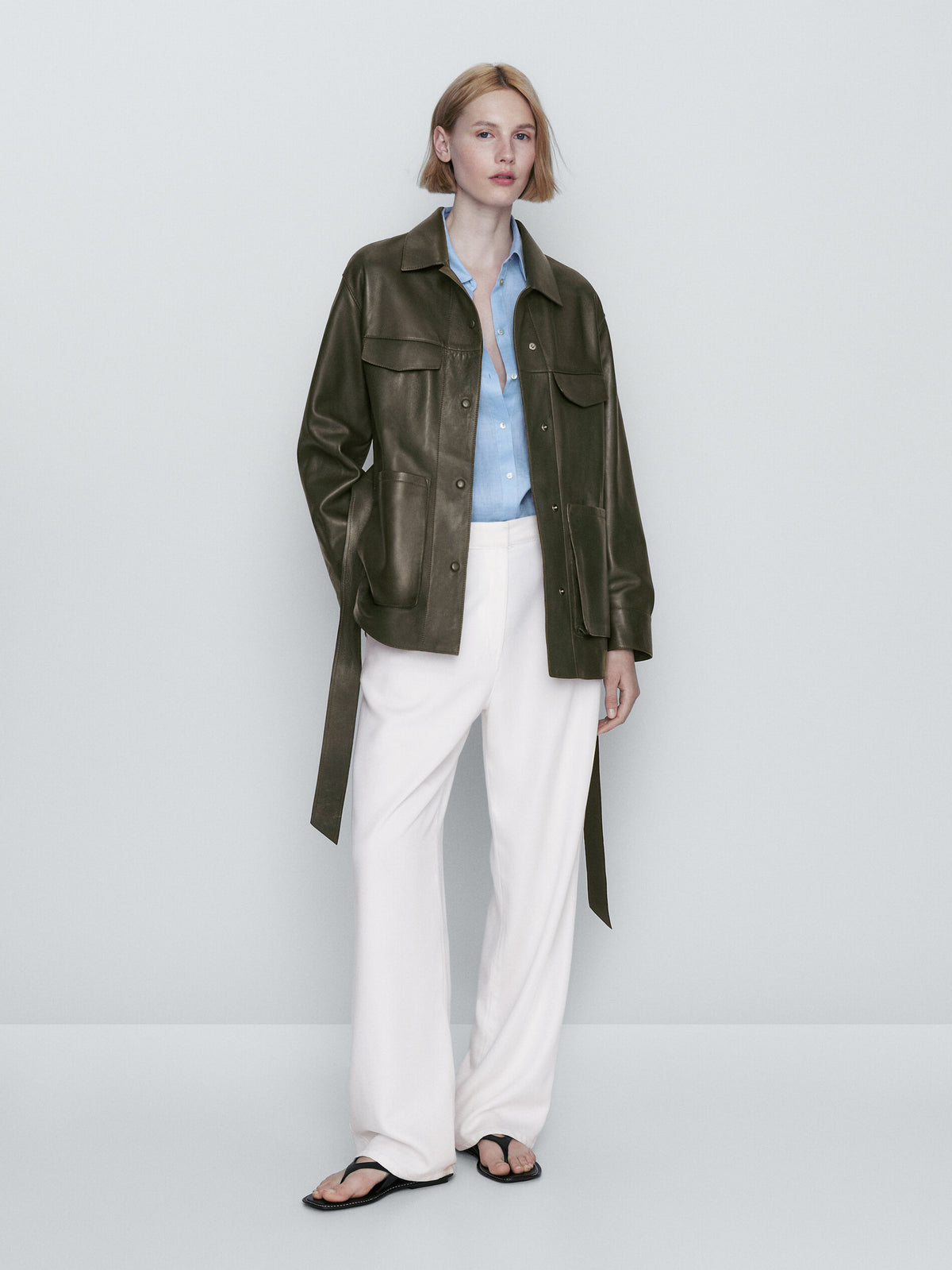 Chaqueta piel napa bolsillos - VERDE