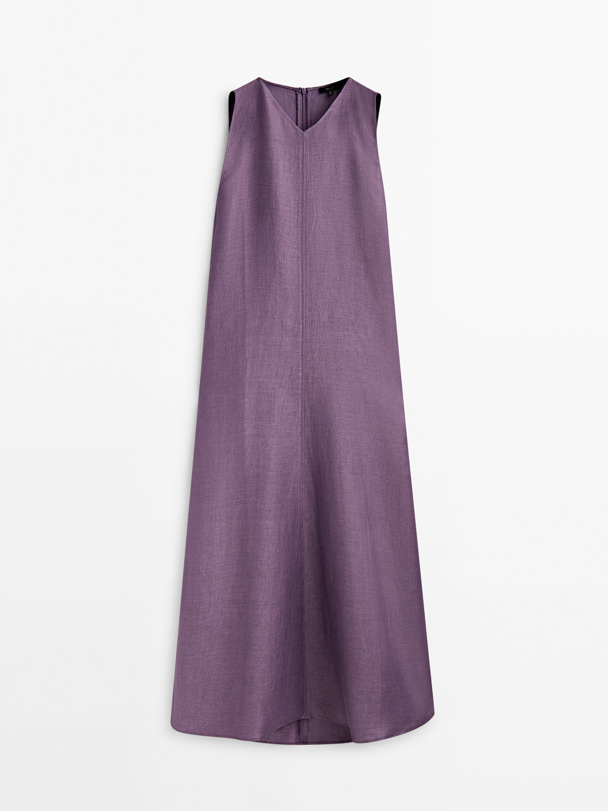 Vestido mezcla lino cuello pico - MORADO