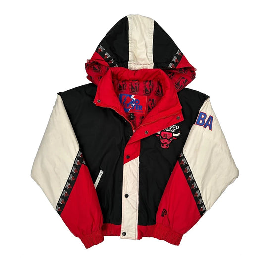 90S Chicago Bulls Pro Player Nba Hooded Graphic Jacket - Large Multicoloured Polyester