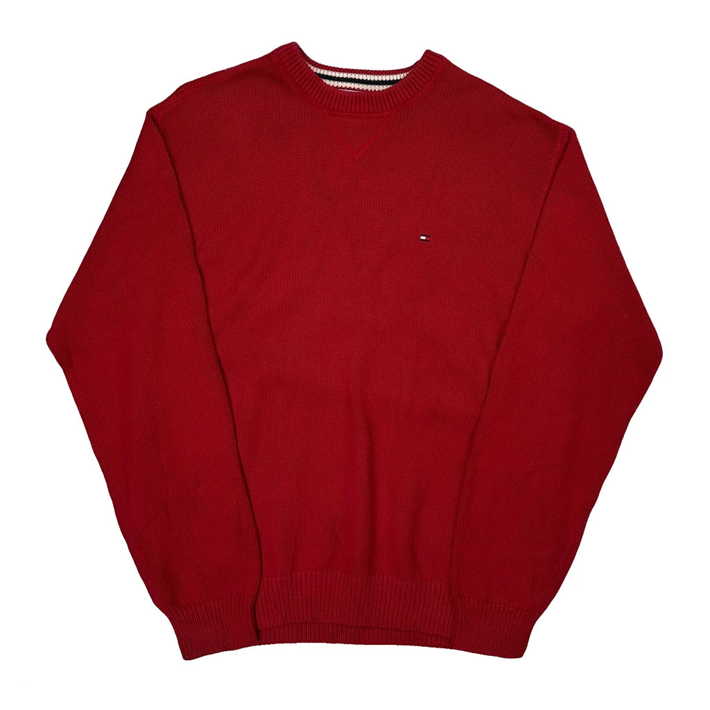Tommy Hilfiger Chunky Knit Sweater - Medium Red Cotton