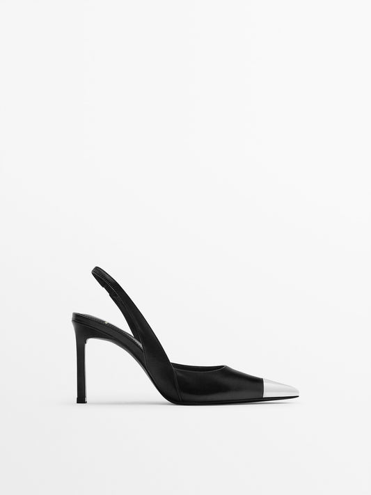 Zapato tacón piel punta metálica - Studio - NEGRO