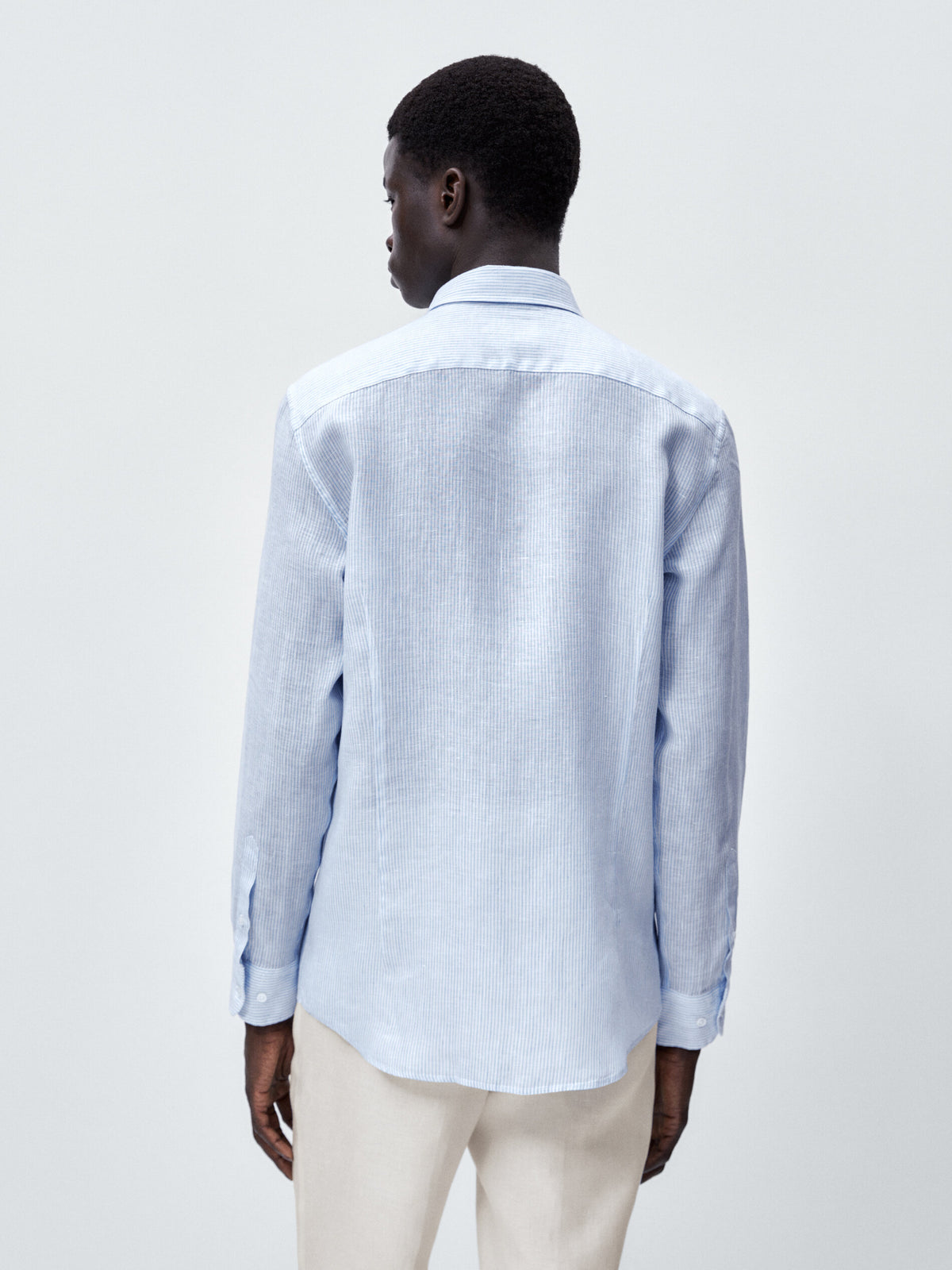 Camisa micro rayas lino slim fit - CELESTE