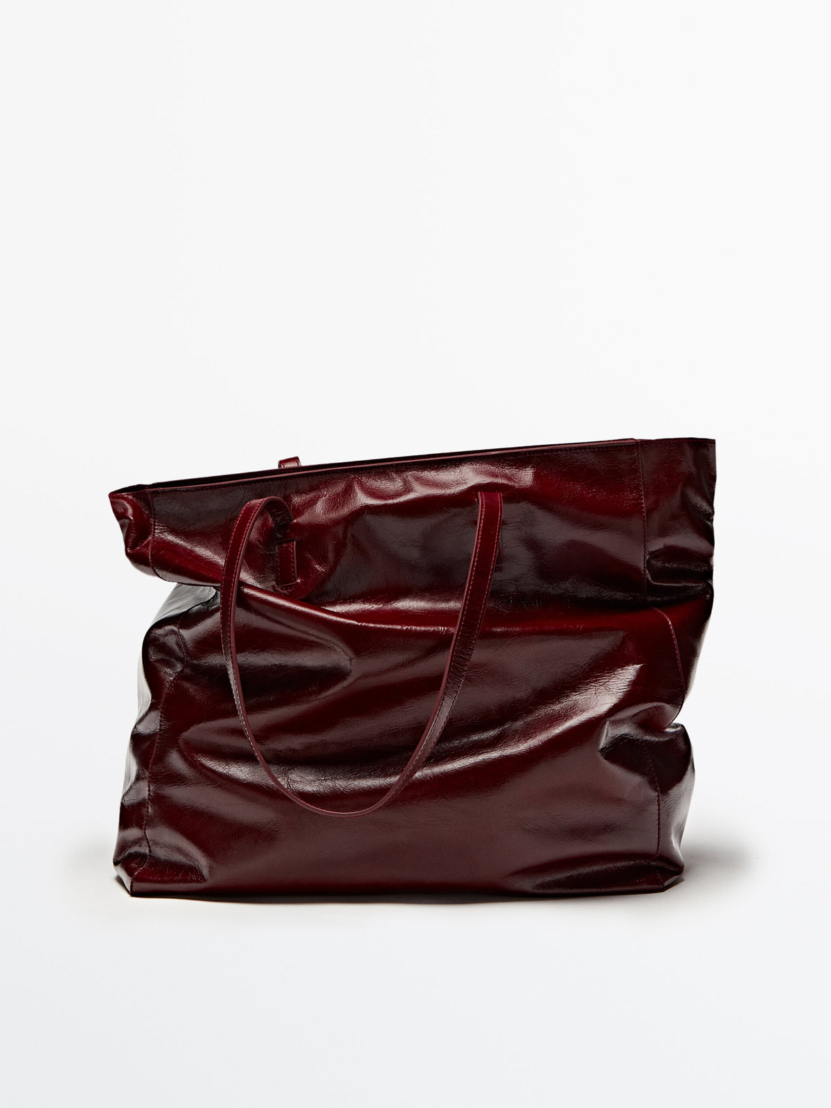 Bolso tote piel acabado craquelado - BURDEOS