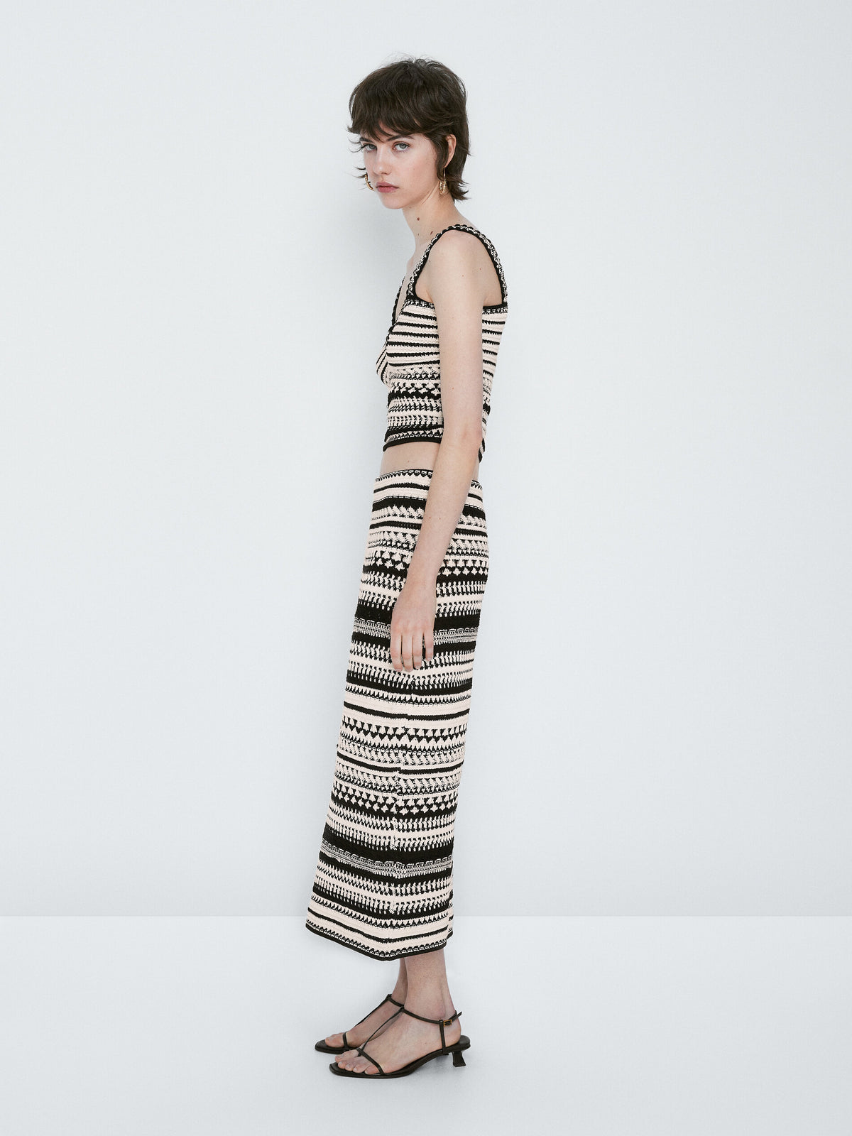 Falda midi punto jacquard - CRUDO