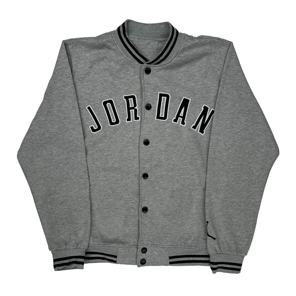 Jordan Spellout Varsity Jacket - XL Gray Cotton Blend