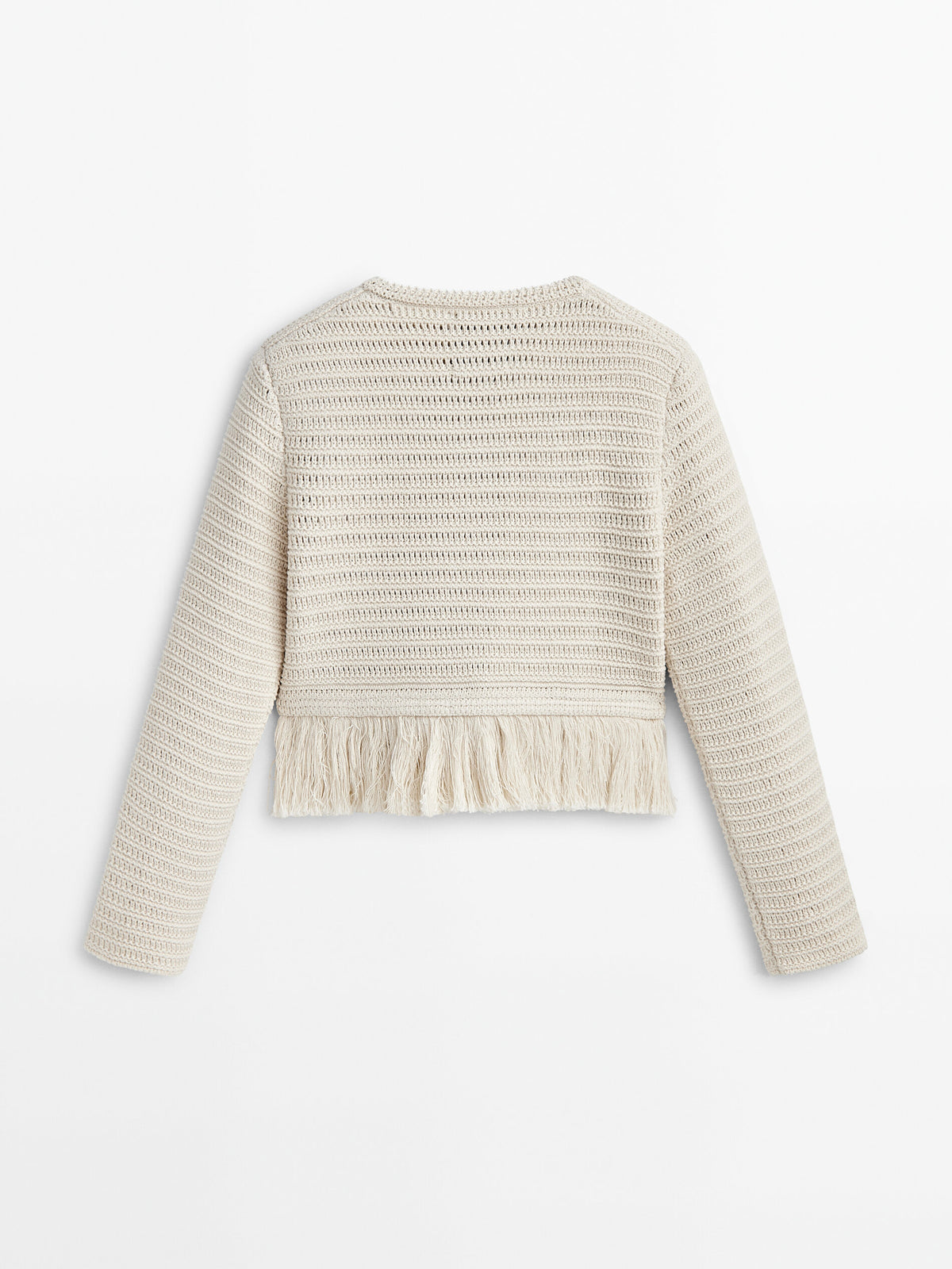 Cárdigan punto crochet flecos -Studio - BEIGE