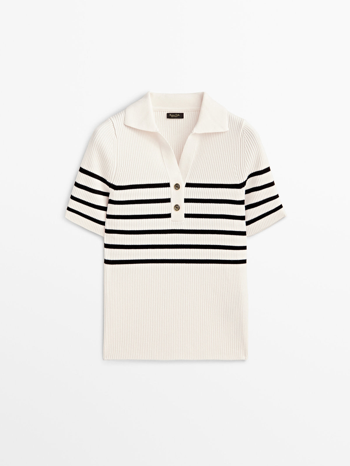 Jersey cuello polo canalé rayas - CRUDO