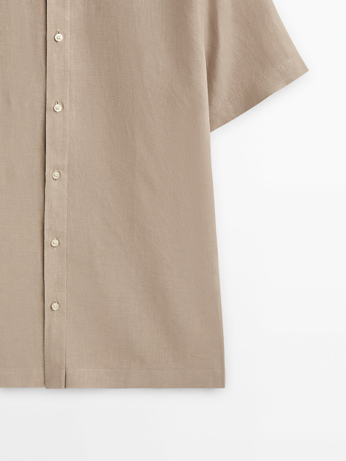 Camisa lino manga corta regular fit - TOSTADO