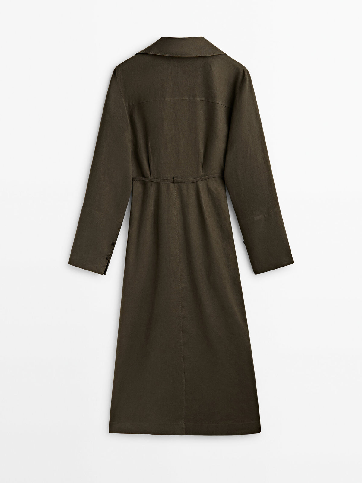 Vestido largo camisero lino - VERDE OSCURO