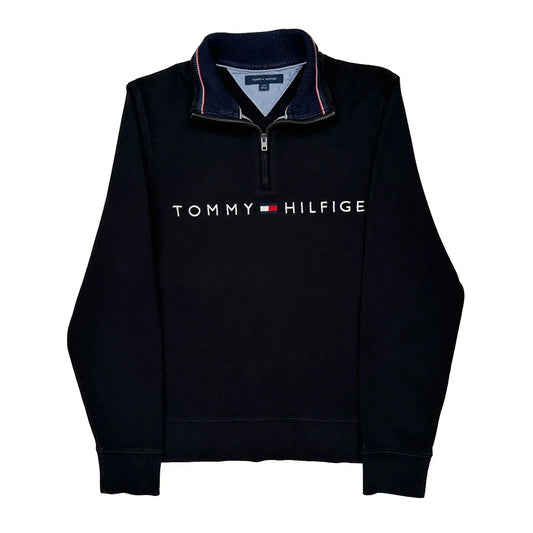 Tommy Hilfiger Spellout 1/4 Zip - Small Black Cotton