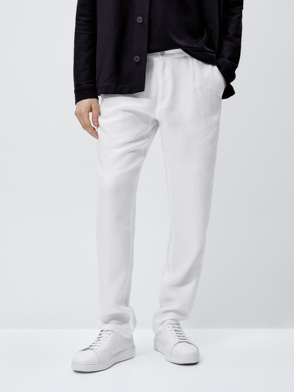 Pantalón 100% lino pinzas - BLANCO
