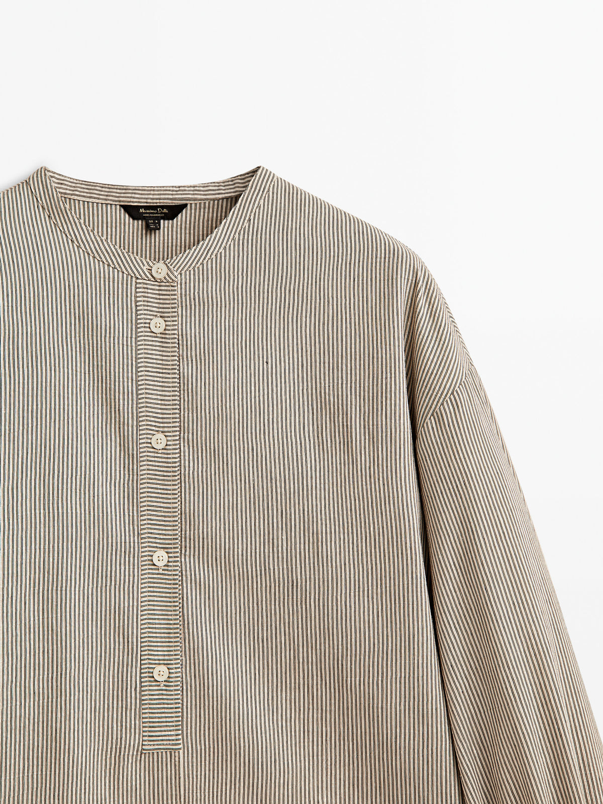 Camisa rayas manga volumen cuello mao - MARRÓN