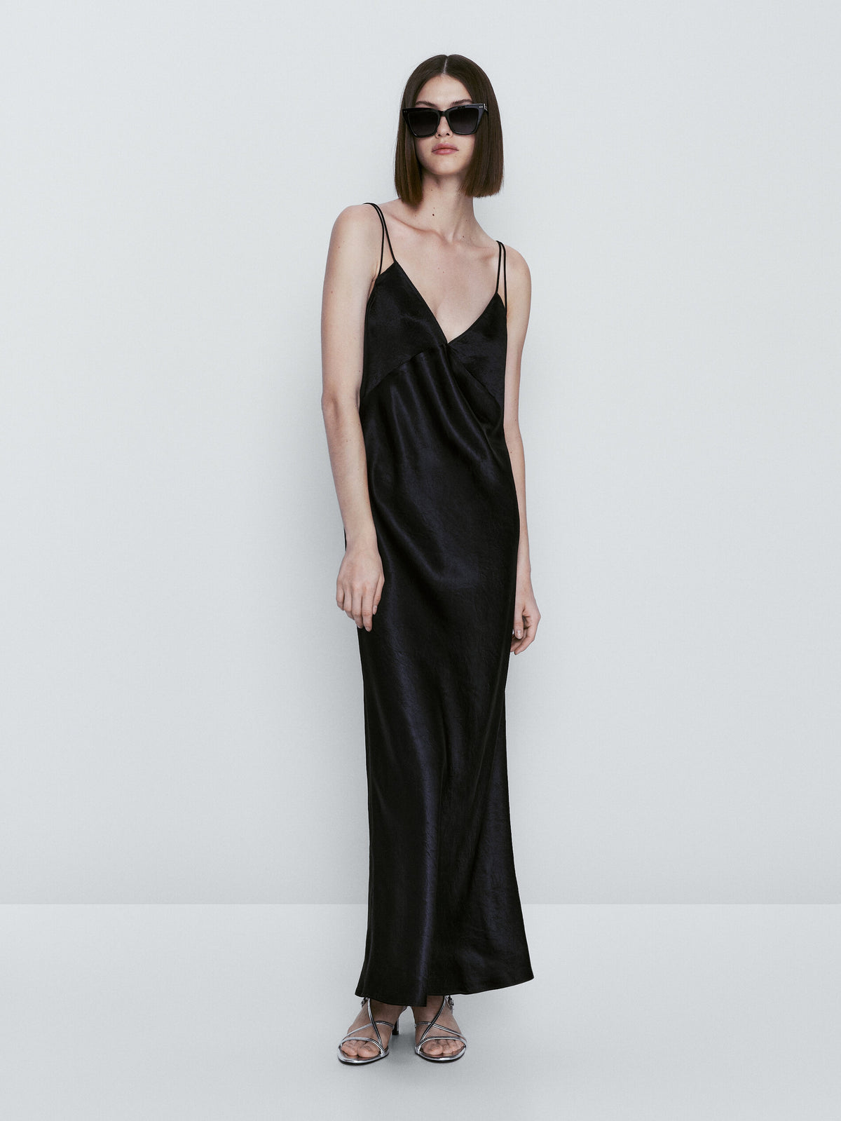 Vestido lencero satinado - Azul Oscuro