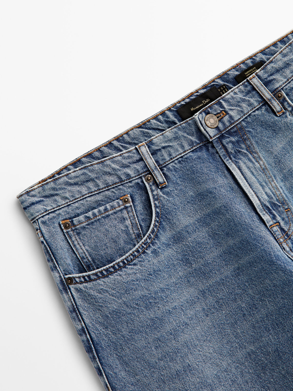 Pantalón vaquero mid stone wash tapered fit - INDIGO