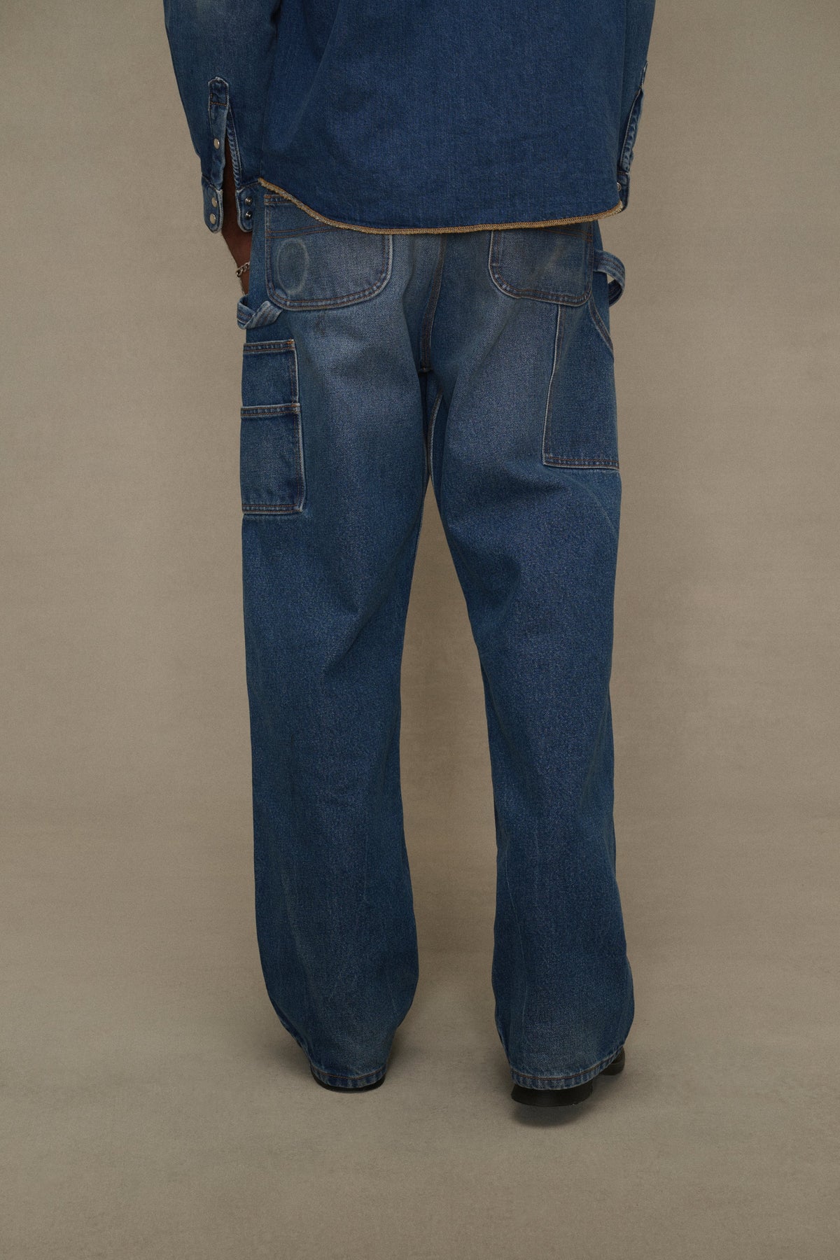 Wide-Leg Double Knee Pants (Denim)