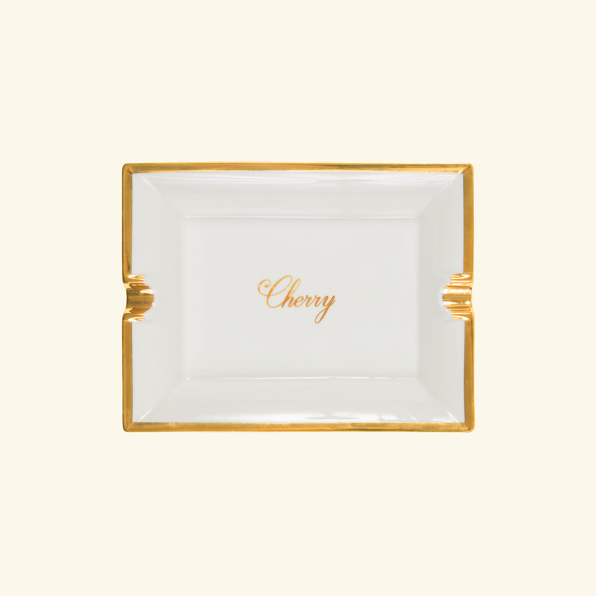 Rectangular Ceramic Ashtray (Off-White/Gold)