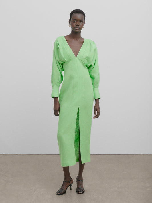 Vestido detalle pliegues abertura -Studio - VERD.MANZ