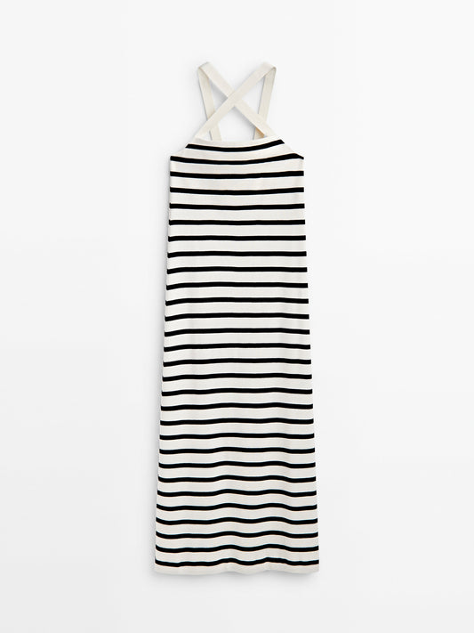 Vestido rayas tirantes cruzados - CRUDO