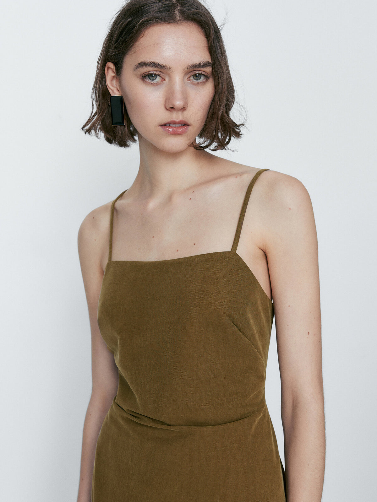 Vestido midi tirantes cupro abertura espalda - KAKI