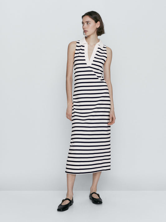 Vestido polo rayas sin mangas - CRUDO