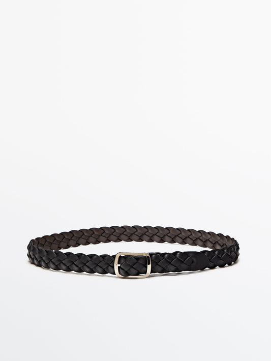 Cinturón trenzado piel reversible - NEGRO