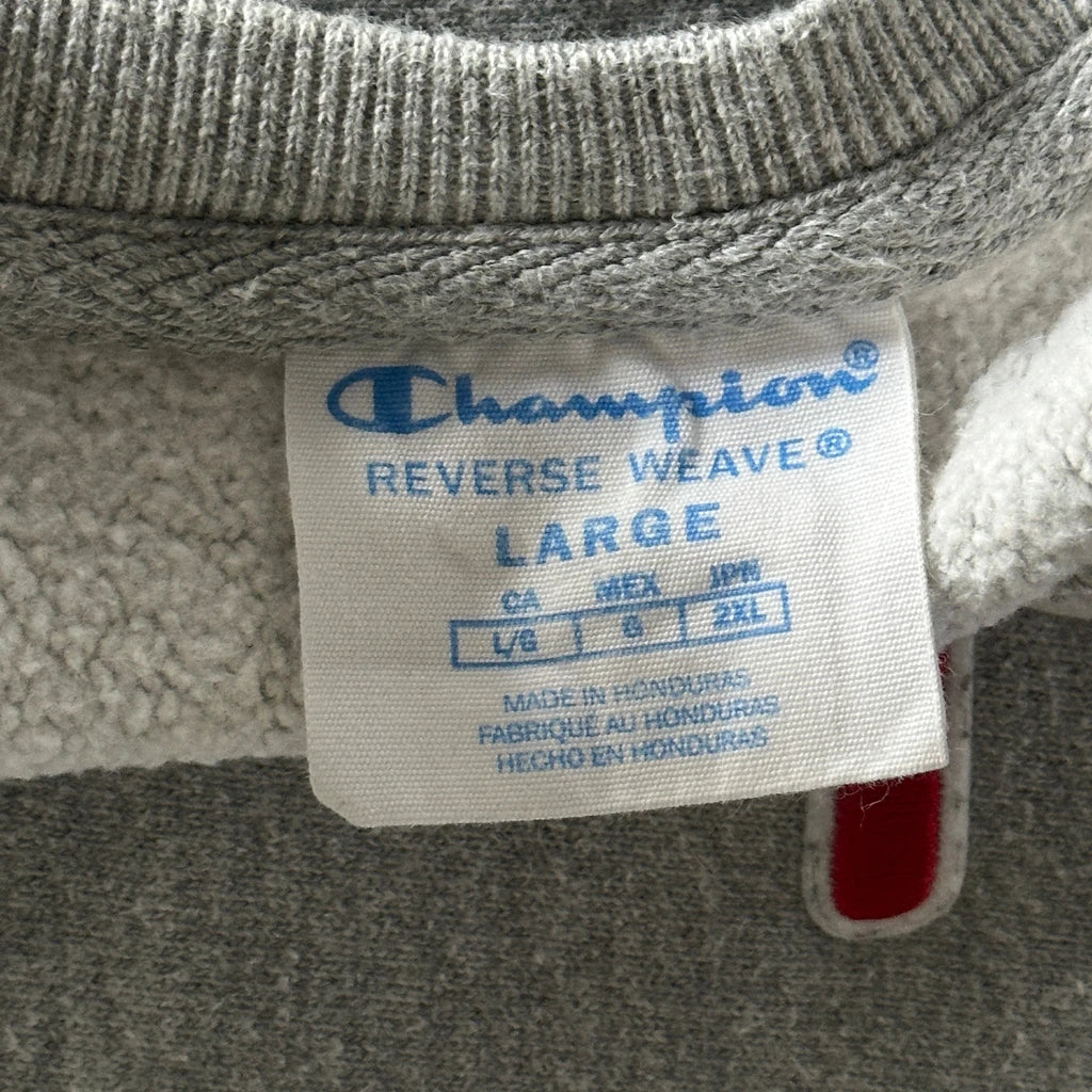 Reverse Weave Champion Spellout Sweatshirt - Large Gray Cotton