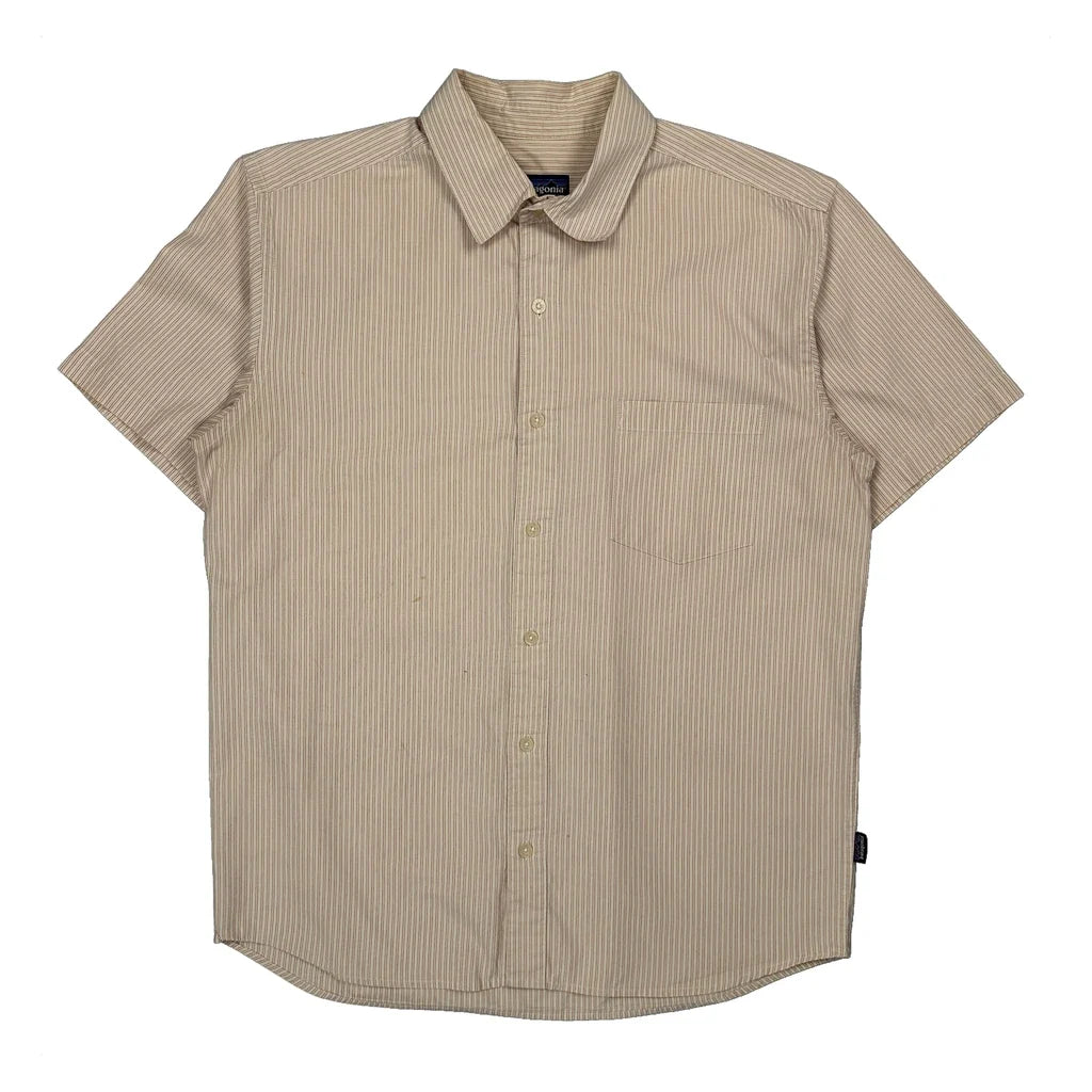 Patagonia Striped Short Sleeve Shirt - Medium Beige Cotton
