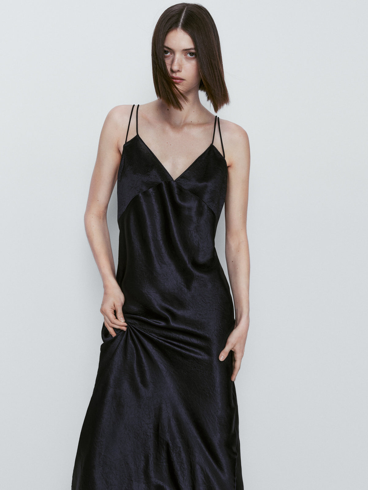 Vestido lencero satinado - Azul Oscuro