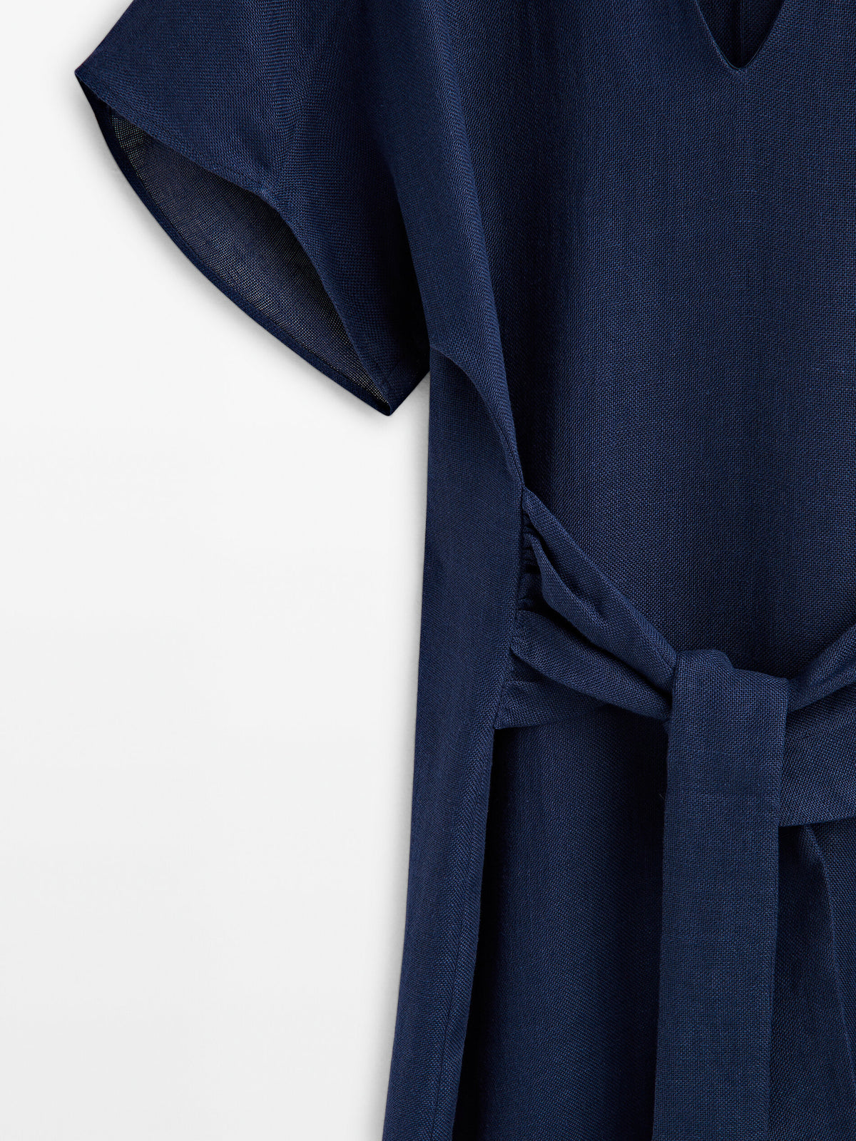 Vestido midi lino lazada - AZUL