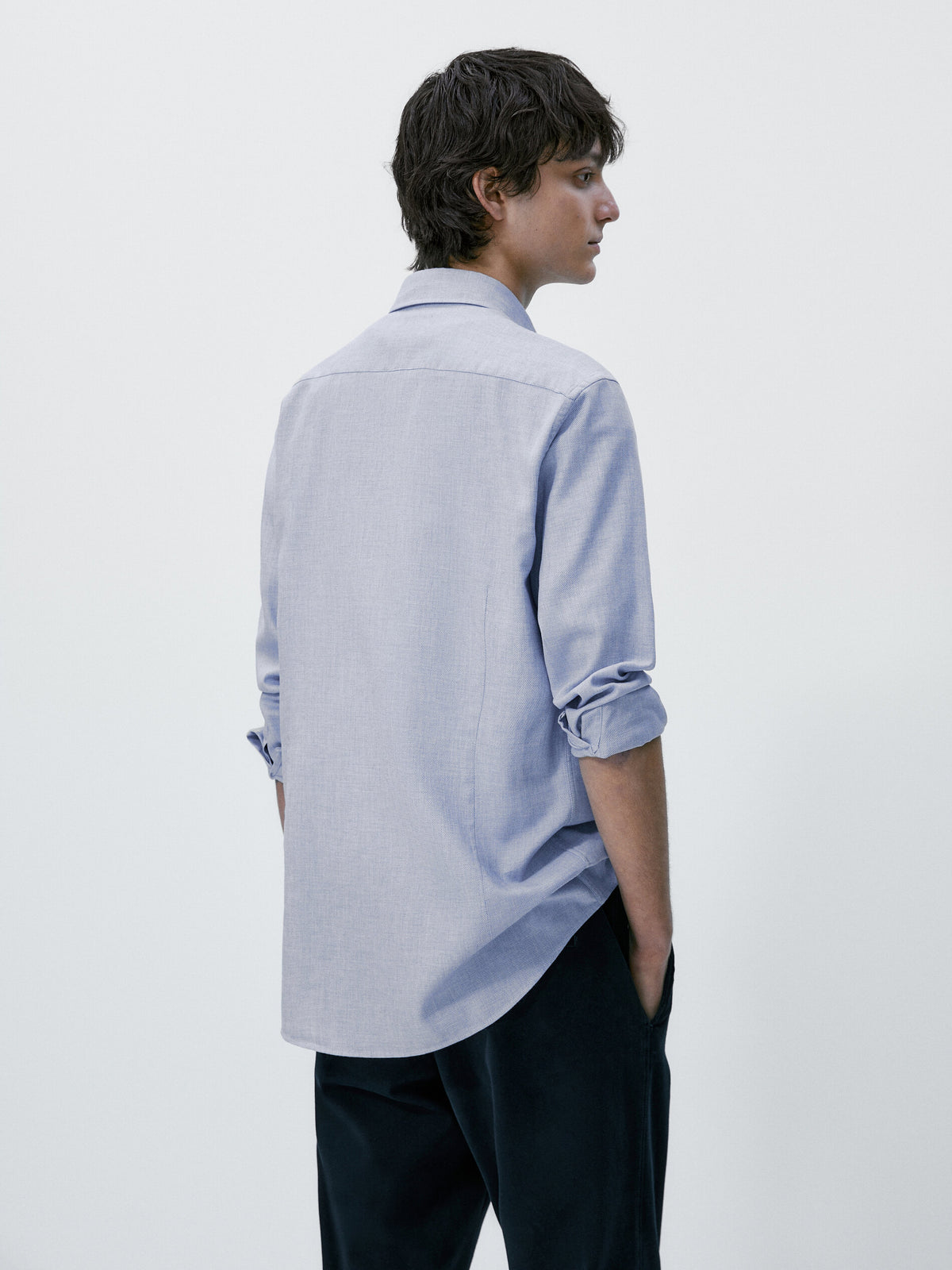 Camisa melange algodón slim fit - CELESTE