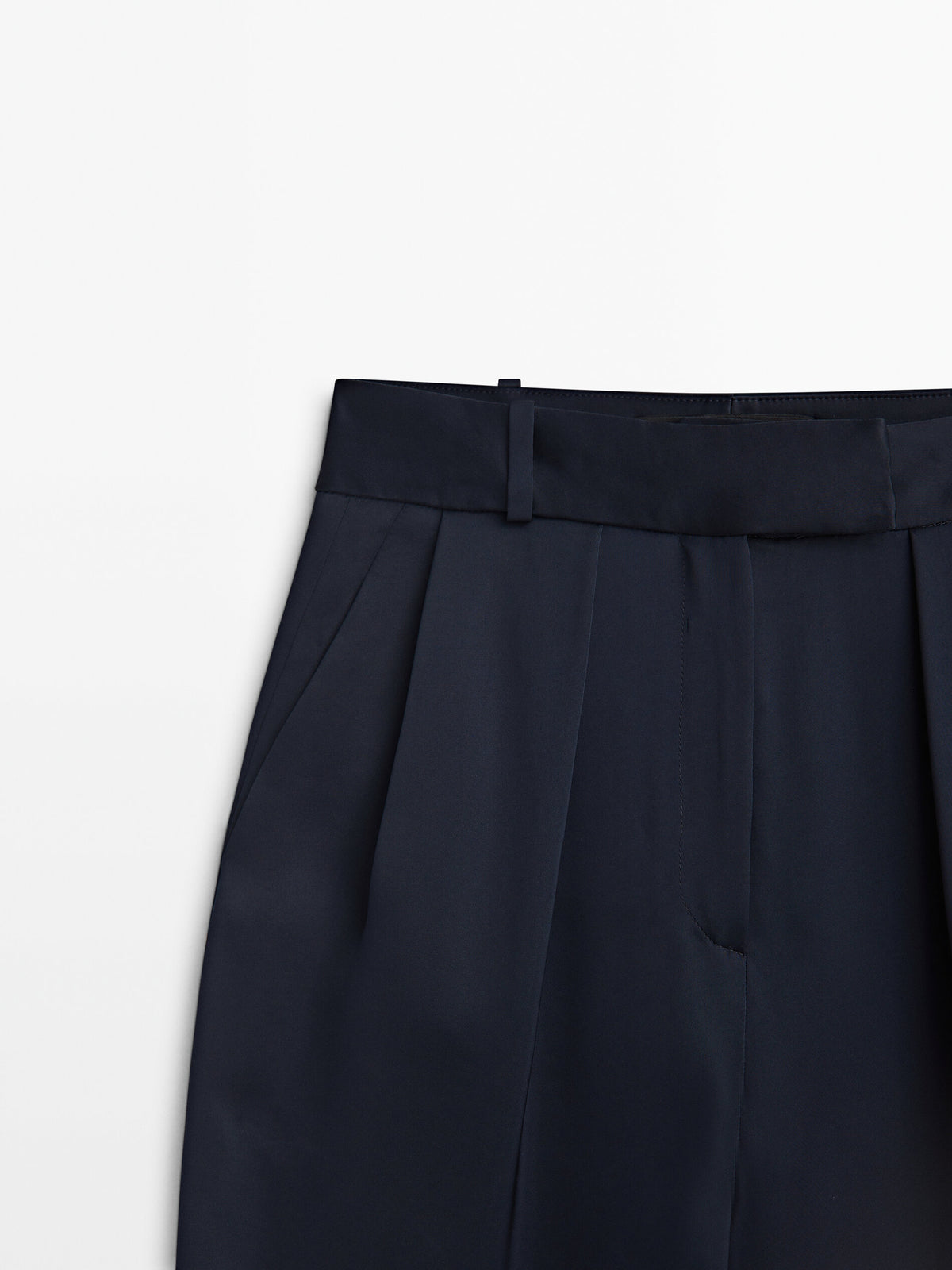Pantalón fluido satinado pinzas -Studio - AZUL MARINO