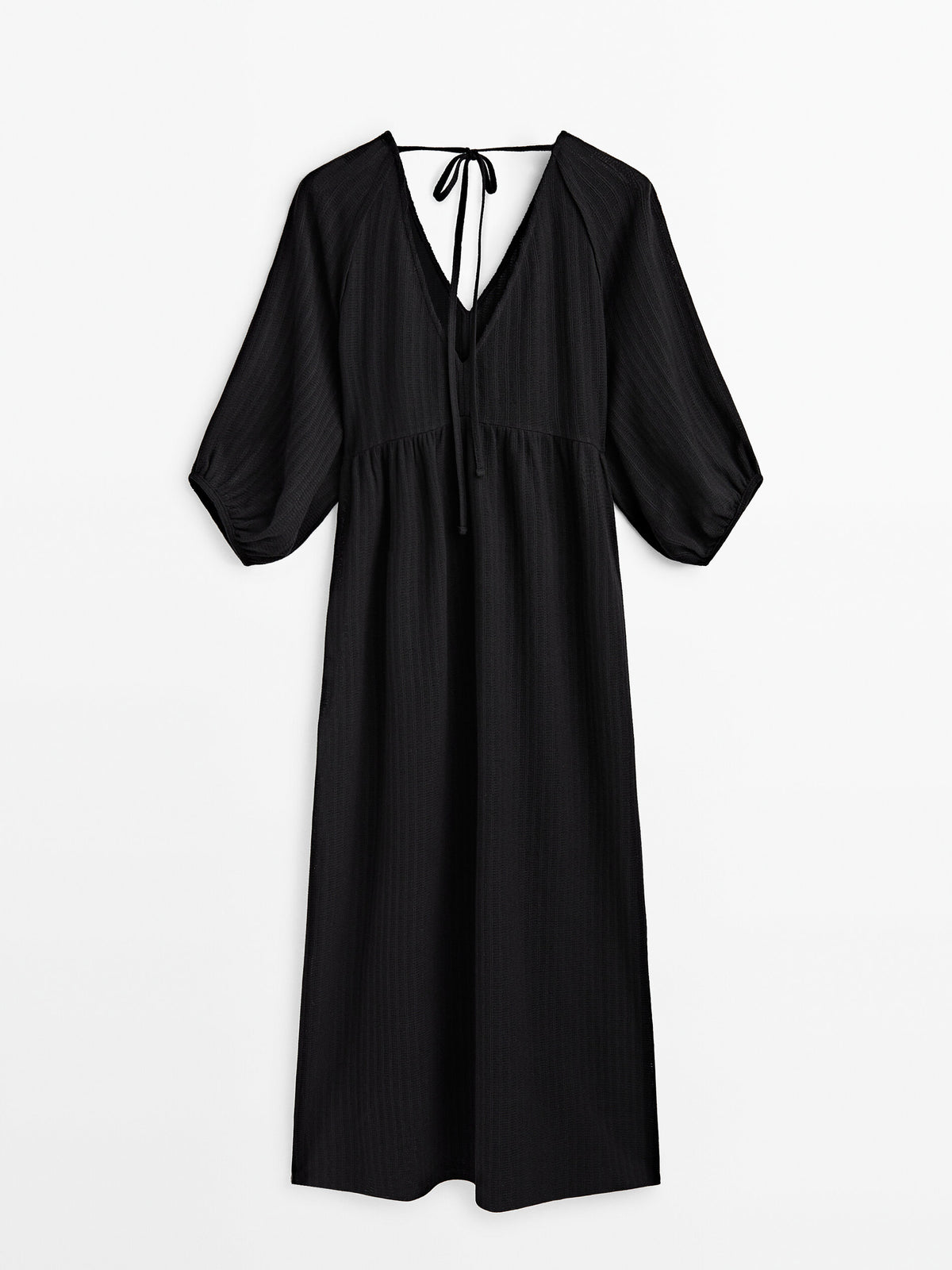 Vestido midi estructura manga abullonada - NEGRO