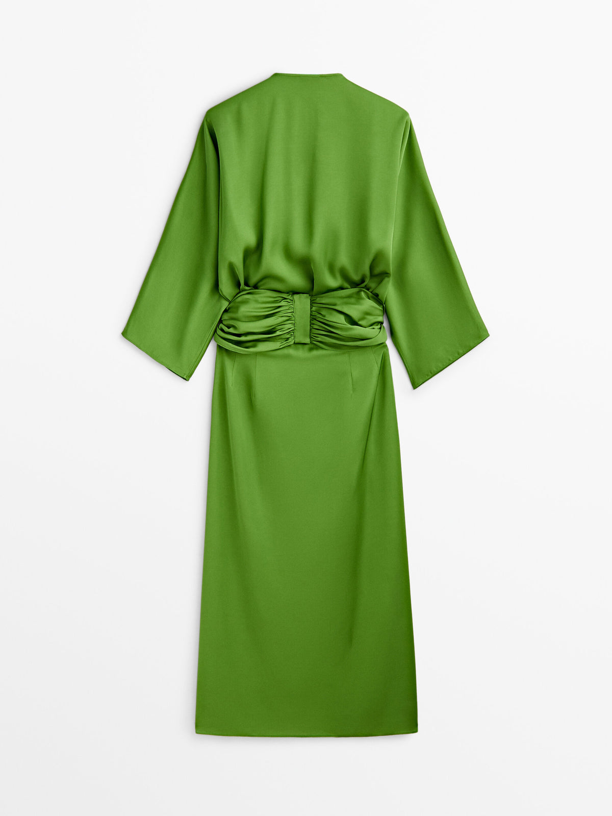 Vestido kimono fluido detalle fajín - VERDE