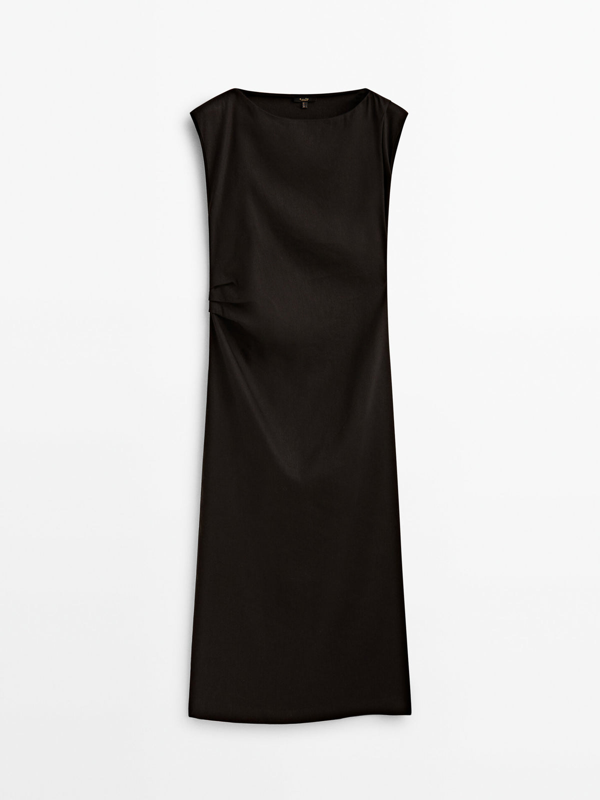 Vestido mezcla lino frunce lateral - NEGRO
