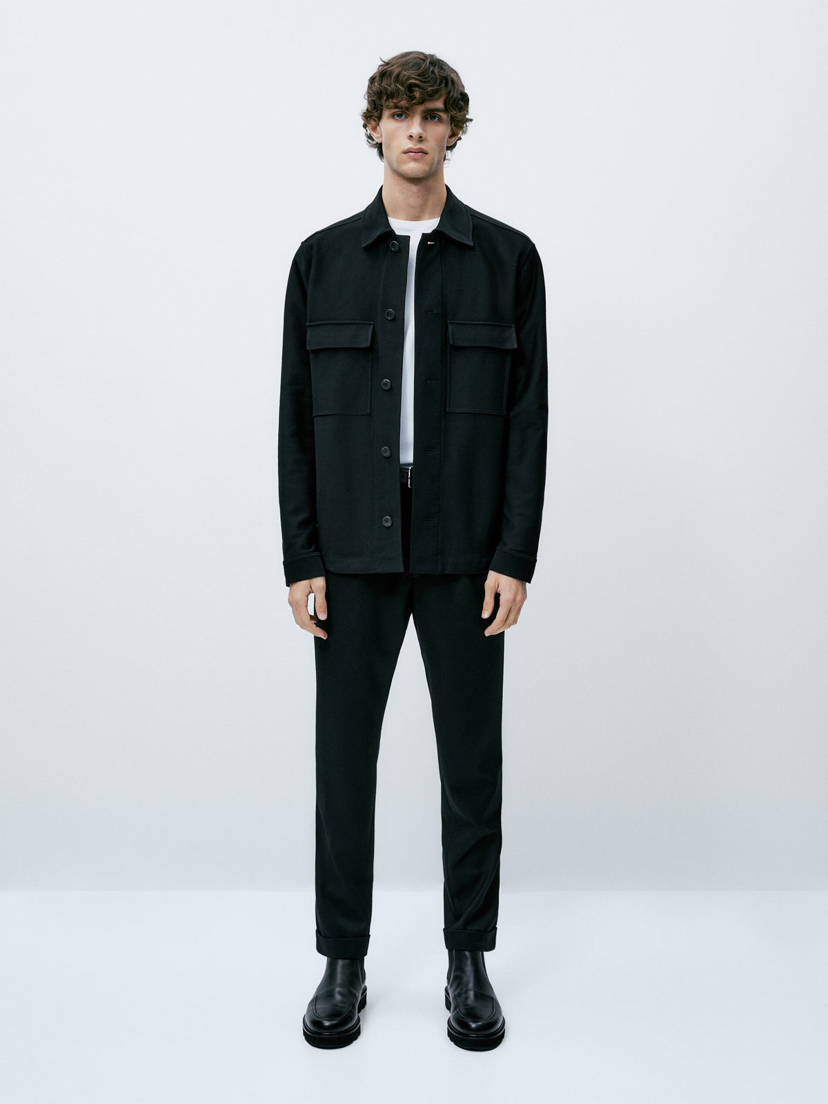 Sobrecamisa sarga algodón bolsillos - NEGRO