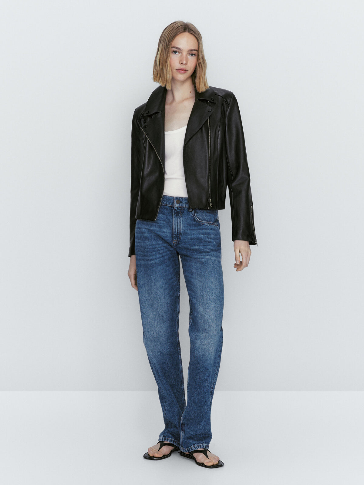 Chaqueta biker piel napa - NEGRO