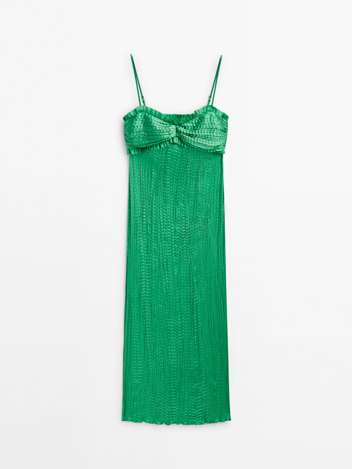 Vestido plisado escote volantes -Studio - VERDE