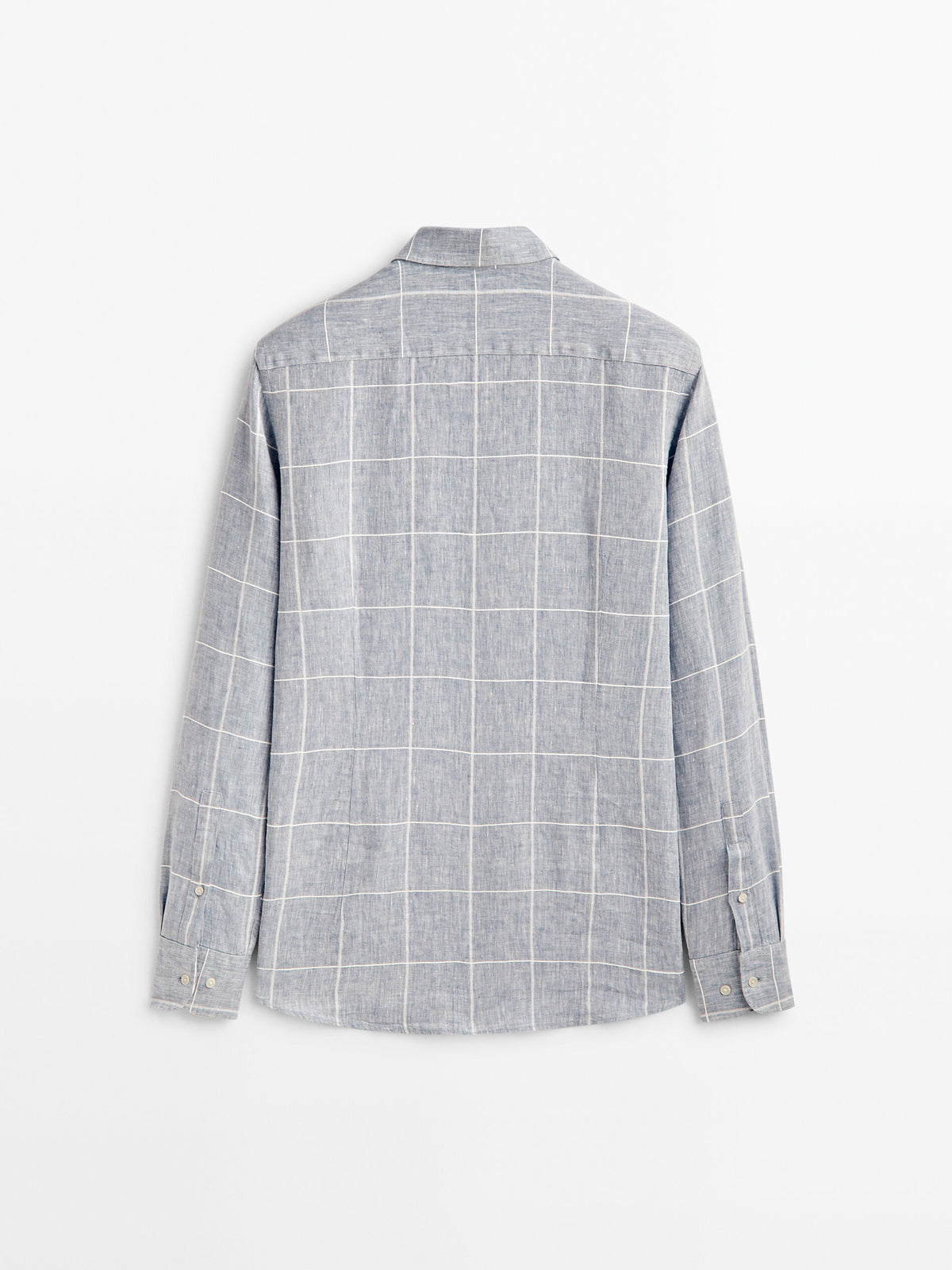 Camisa cuadros mezcla lino slim fit - CELESTE