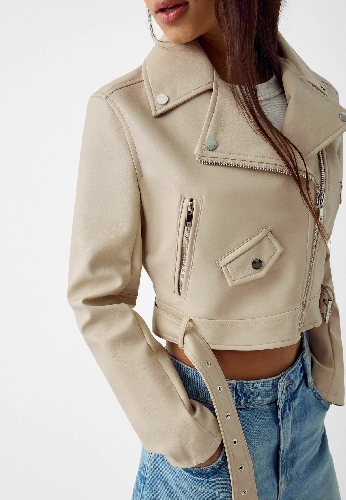 Bershka BELTED - BIKER - Giacca in similpelle