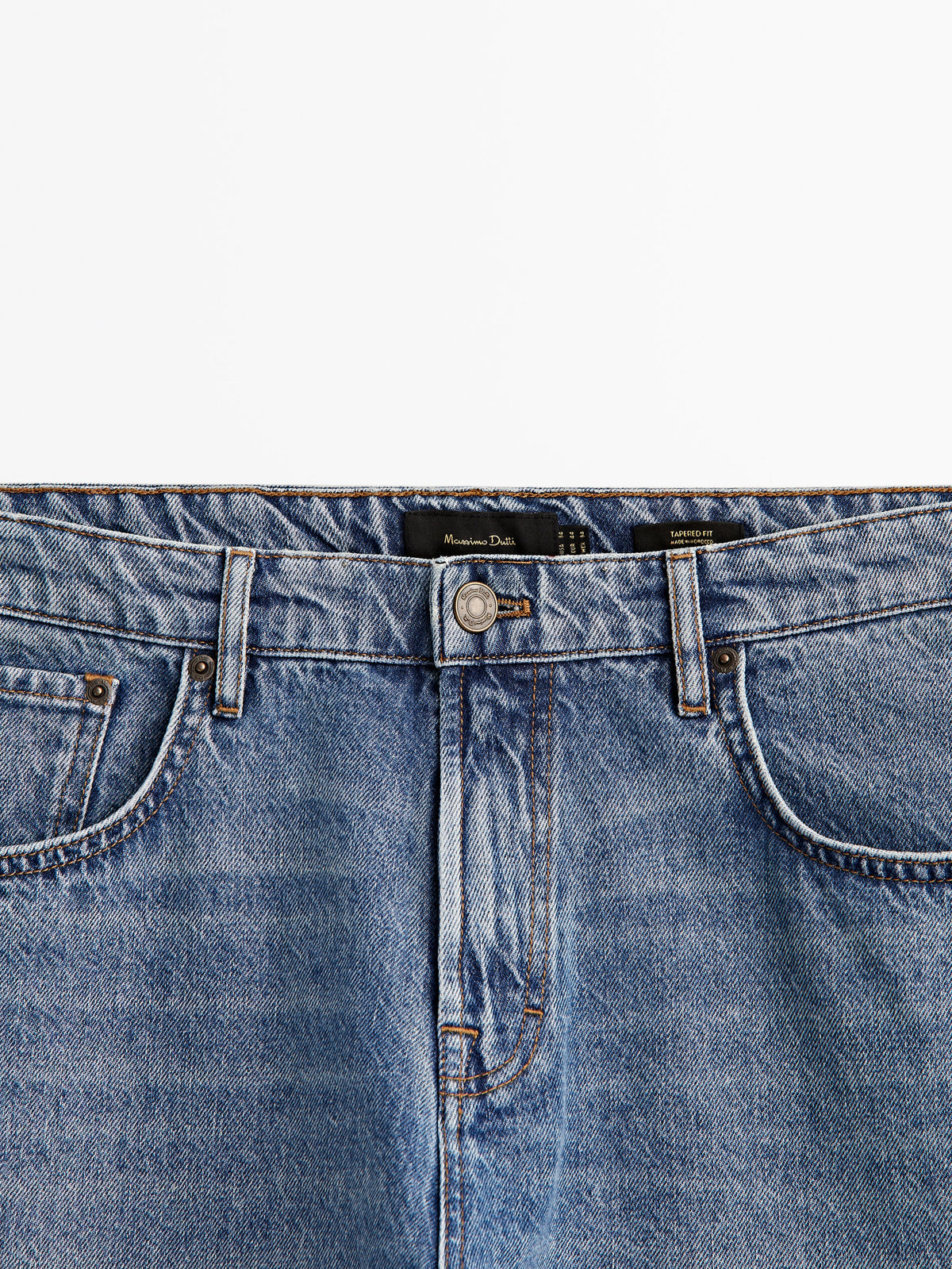 Pantalón vaquero mid stone wash tapered fit - INDIGO