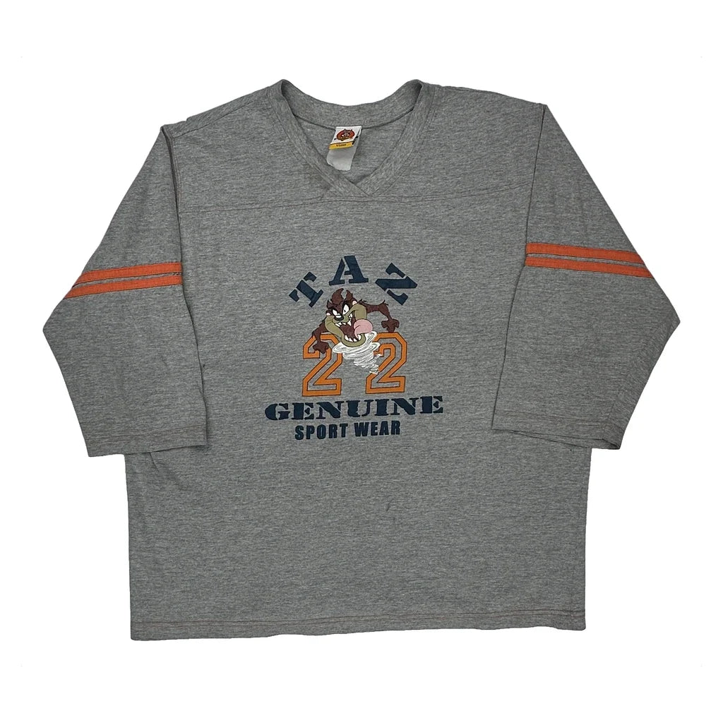 Taz Looney Tunes Cartoon Long Sleeve T-Shirt - 2XL Gray Cotton